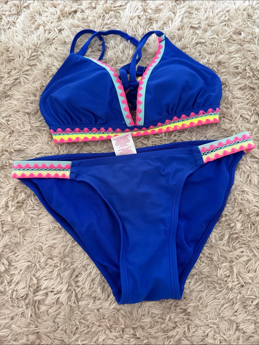 Target Blue Bikini Set with Pink and Neon Trim